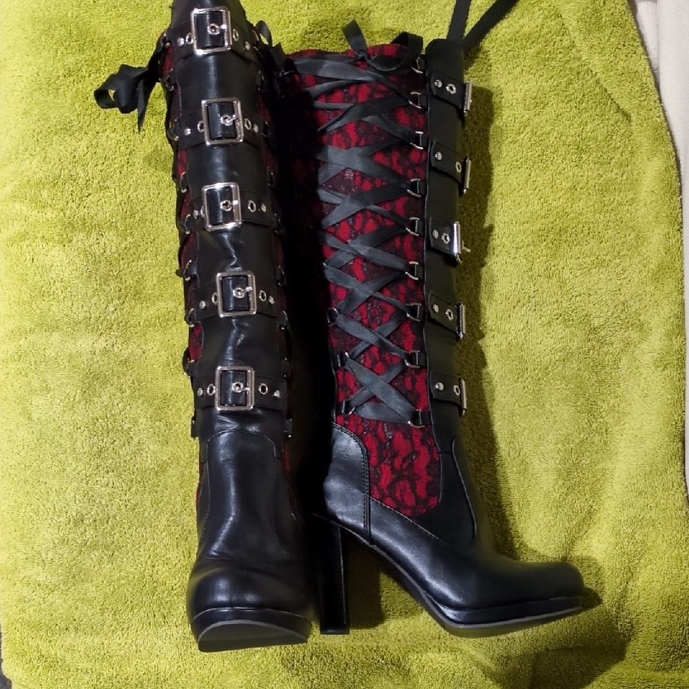 Elegant Black and Red Lace-Up Women's Boots